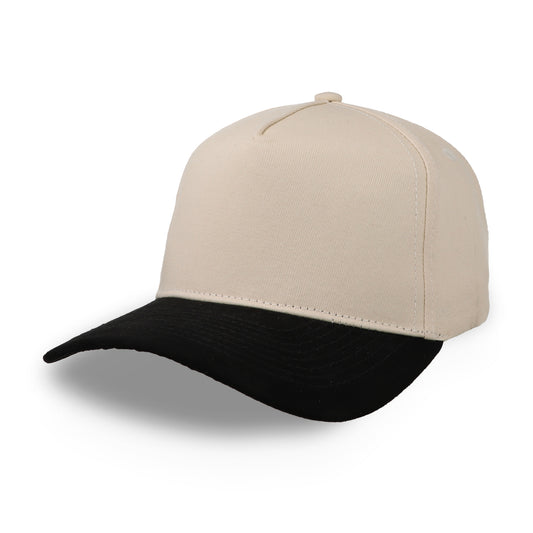 Gorra Sportcaps de 5 Paneles Crema y Visera de Gamuza Negra Ajustable