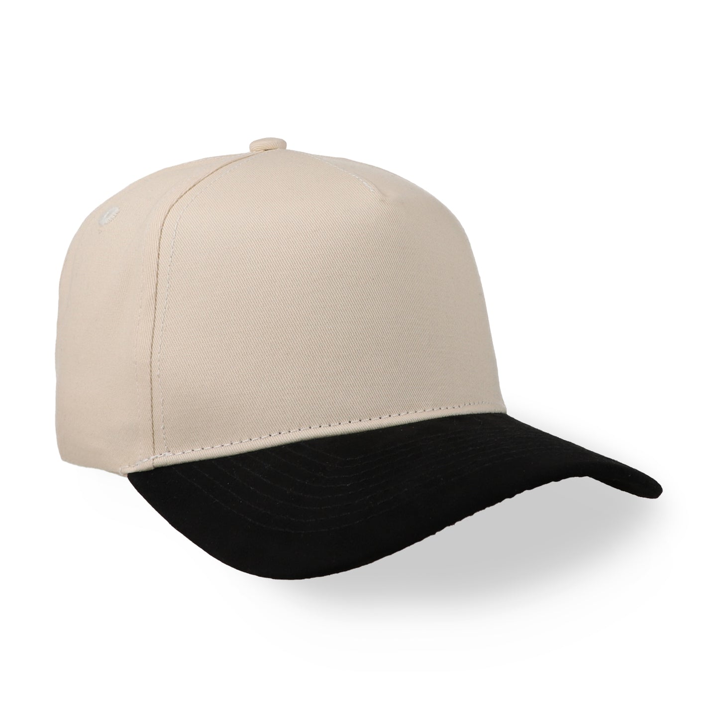 Gorra Sportcaps de 5 Paneles Crema y Visera de Gamuza Negra Ajustable