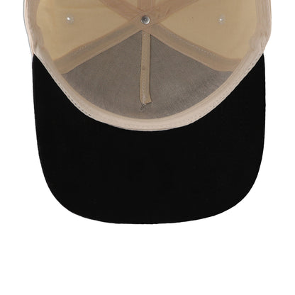 Gorra Sportcaps de 5 Paneles Crema y Visera de Gamuza Negra Ajustable