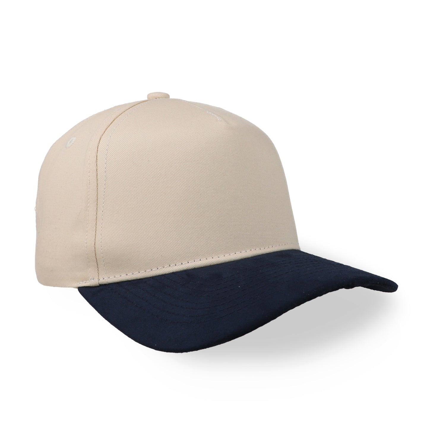 Gorra Sportcaps de 5 Paneles Crema y Visera de Gamuza Azul Marino Ajustable