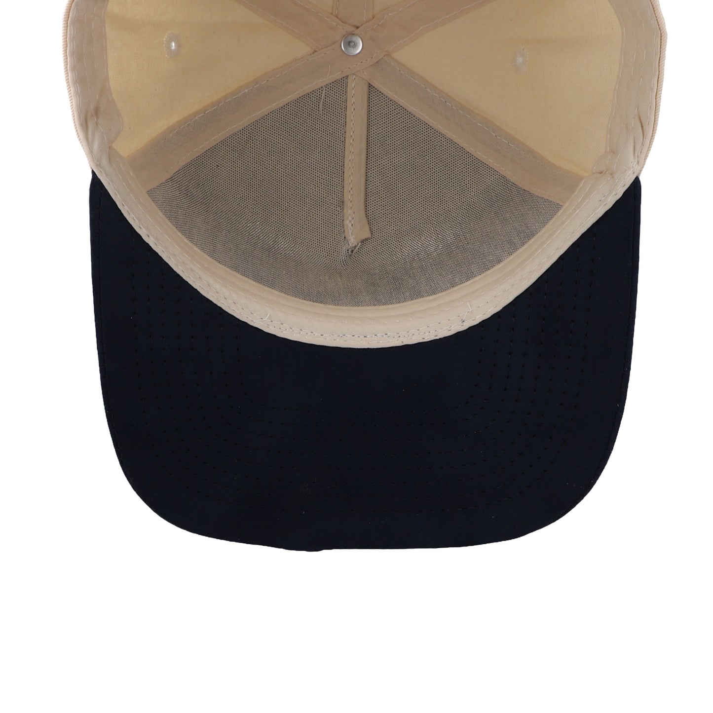 Gorra Sportcaps de 5 Paneles Crema y Visera de Gamuza Azul Marino Ajustable