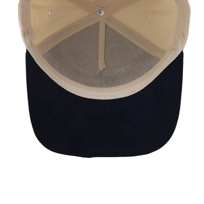Gorra Sportcaps de 5 Paneles Crema y Visera de Gamuza Azul Marino Ajustable
