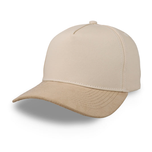 Gorra Sportcaps de 5 Paneles Crema y Visera de Gamuza Café Ajustable