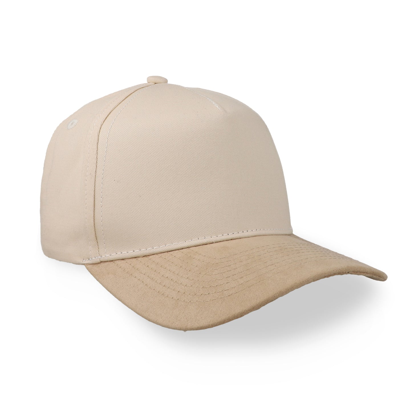 Gorra Sportcaps de 5 Paneles Crema y Visera de Gamuza Café Ajustable