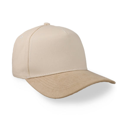 Gorra Sportcaps de 5 Paneles Crema y Visera de Gamuza Café Ajustable
