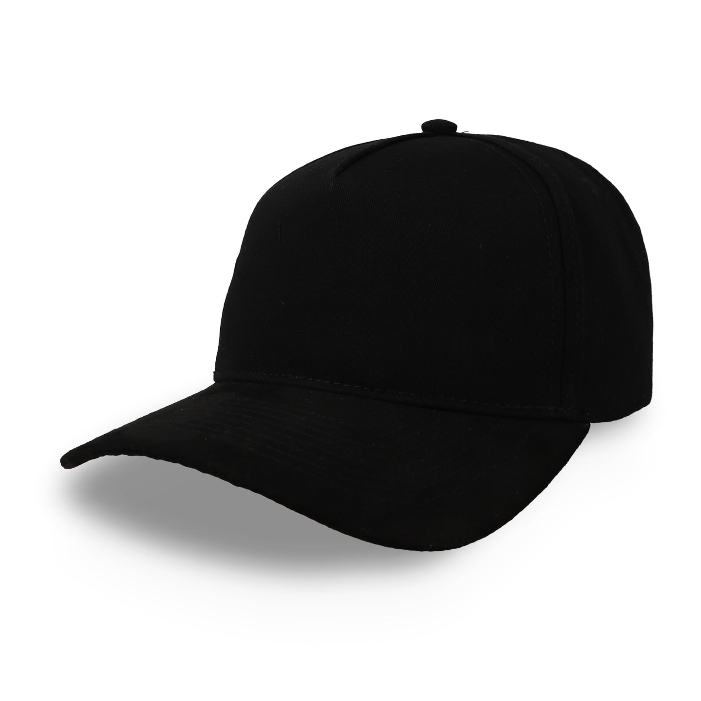 Gorra Sportcaps de 5 Paneles Totalmente Negra con Visera de Gamuza Ajustable