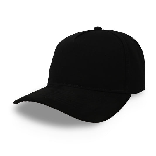 Gorra Sportcaps de 5 Paneles Totalmente Negra con Visera de Gamuza Ajustable