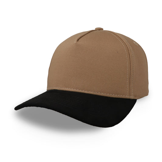 Gorra Sportcaps de 5 Paneles Café y Visera de Gamuza Negra Ajustable