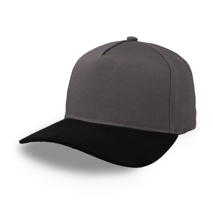 Gorra Sportcaps de 5 Paneles Gris Oscuro y Visera de Gamuza Negra Ajustable