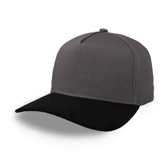 Gorra Sportcaps de 5 Paneles Gris Oscuro y Visera de Gamuza Negra Ajustable