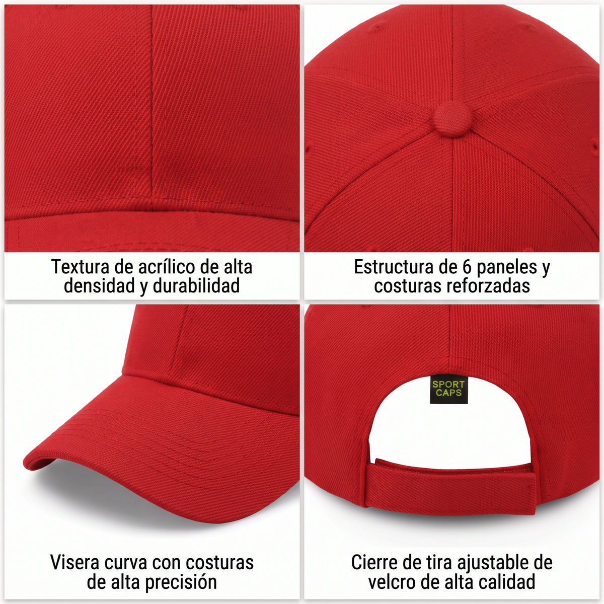 Gorra Sportcaps Clásica Acrílico Copa Alta Rojo Unitalla