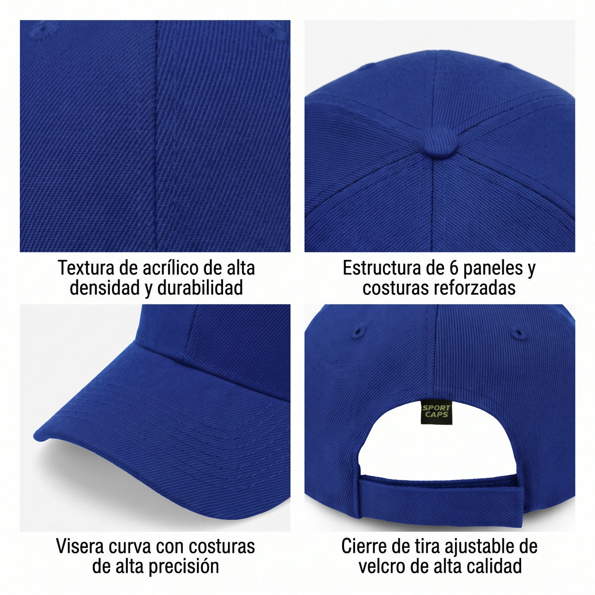 Gorra Sportcaps Clásica Acrílico Copa Alta Azul Rey Unitalla